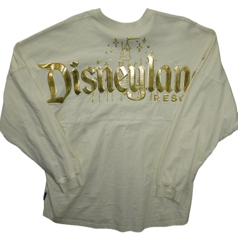 Disneyland Resort Spirit Jersey Cream Gold Foil Long Sleeve Shirt – Size XL